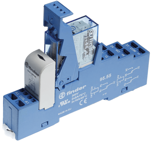 Relais inverseur 2 contacts 24V 8A - 12XY20 Relais inverseur 2 contacts 24V 8A GRECON, idéal pour le contrôle de circuits électriques avec une capacité de charge élevée.